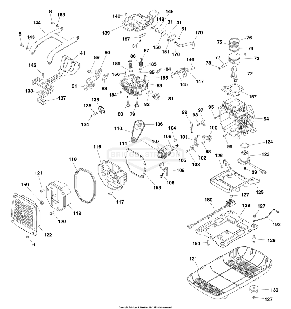 Engine Diagram and Parts List for 030726-00  Briggs and Stratton Generator